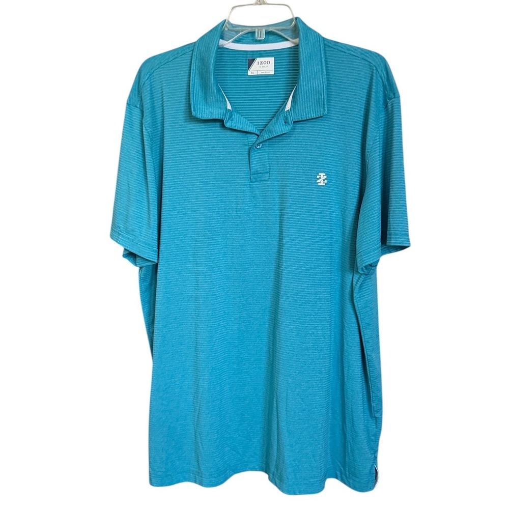 IZOD Golf Mens XL Teal Blue Micro Stripe Performance Short Sleeve Polo Shirt